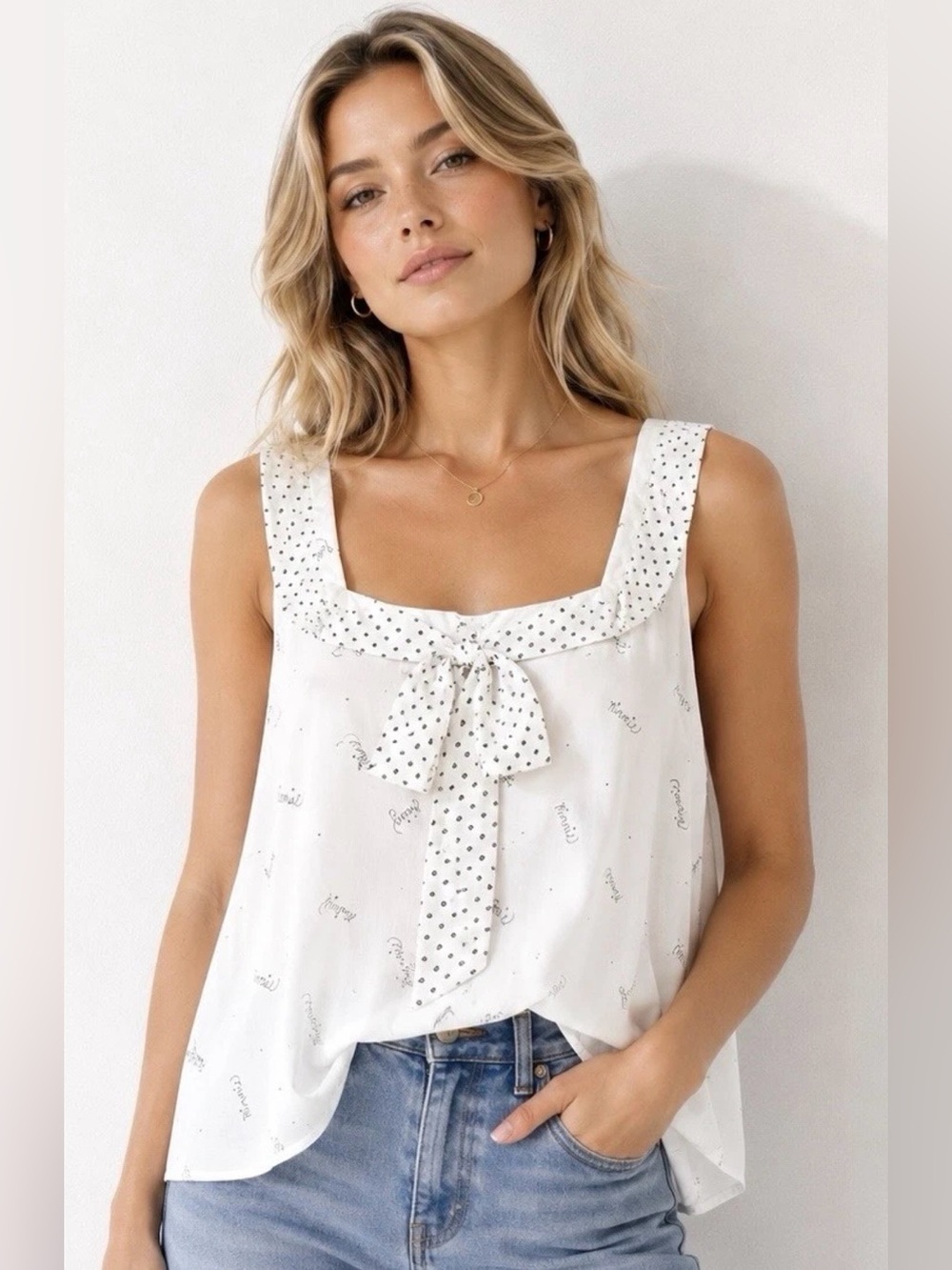Disney x LC Lauren Conrad Mickey & Minnie Mouse Sleeveless Chiffon Bow Blouse